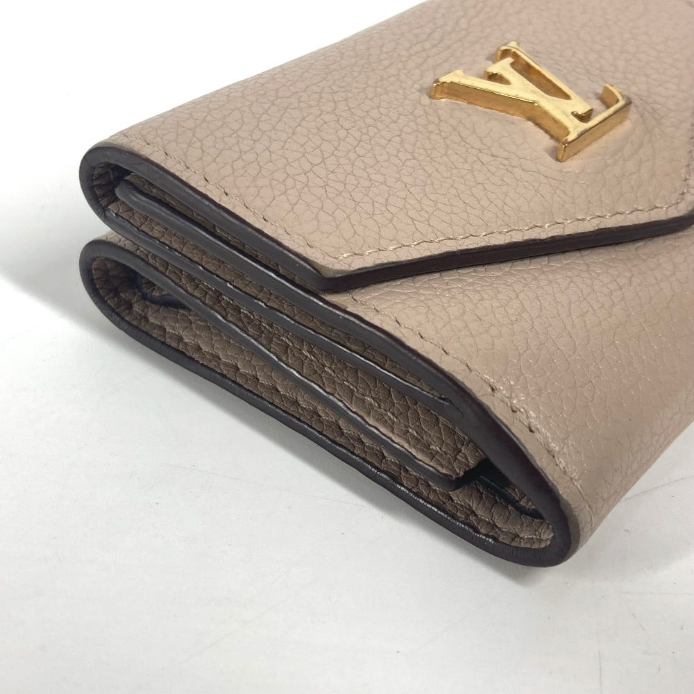 LOUIS VUITTON M69340 LVロゴ ポルトフォイユ・ロックミニ コンパクトウォレット 3つ折り財布 カーフレザー ユニセックス グレージュ ベージュ