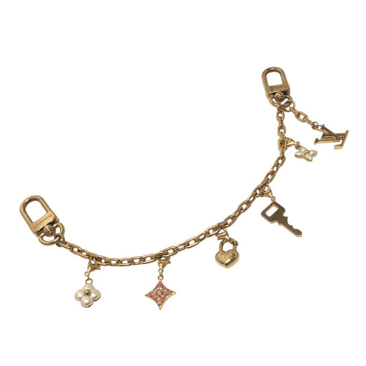 LOUIS VUITTON M02943 LV Heart Padlock Pearl ChainKey Holder Bag Charm Metal Gold Used