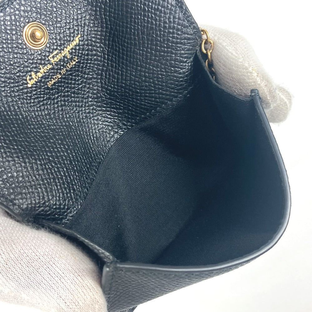 Salvatore Ferragamo wallet, coin purse, crossbody pouch, Gancini logo, card and coin case with chain, business card holder, coin case, leather, women's, black