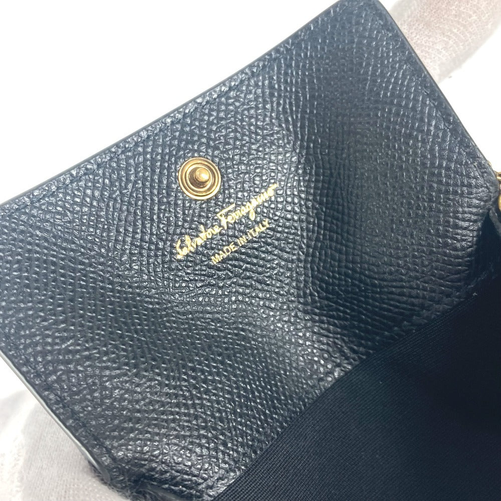 Salvatore Ferragamo wallet, coin purse, crossbody pouch, Gancini logo, card and coin case with chain, business card holder, coin case, leather, women's, black
