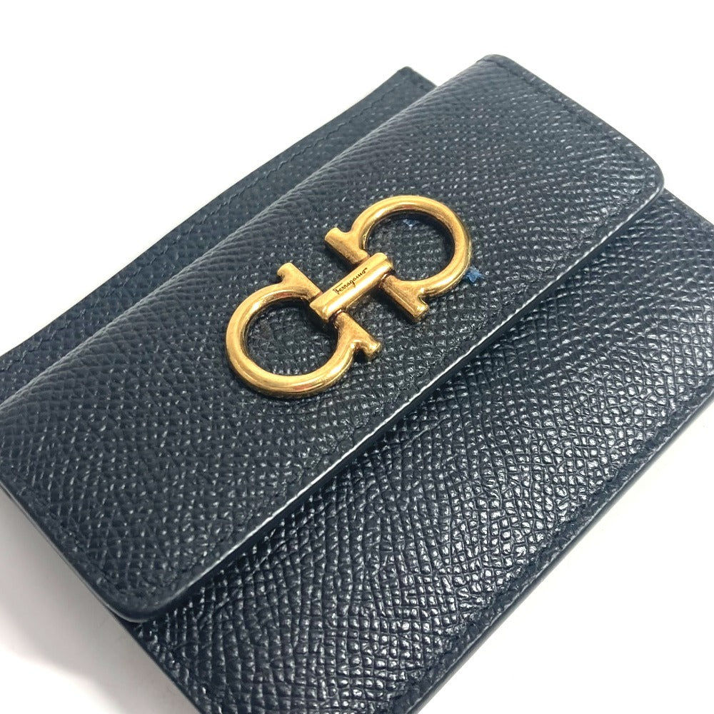 Salvatore Ferragamo wallet, coin purse, crossbody pouch, Gancini logo, card and coin case with chain, business card holder, coin case, leather, women's, black