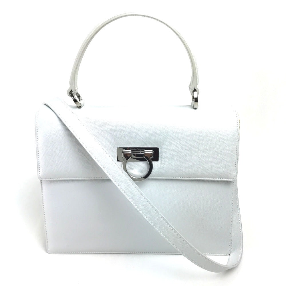 Salvatore Ferragamo Gancini 2-Way Crossbody Handbag in White Leather