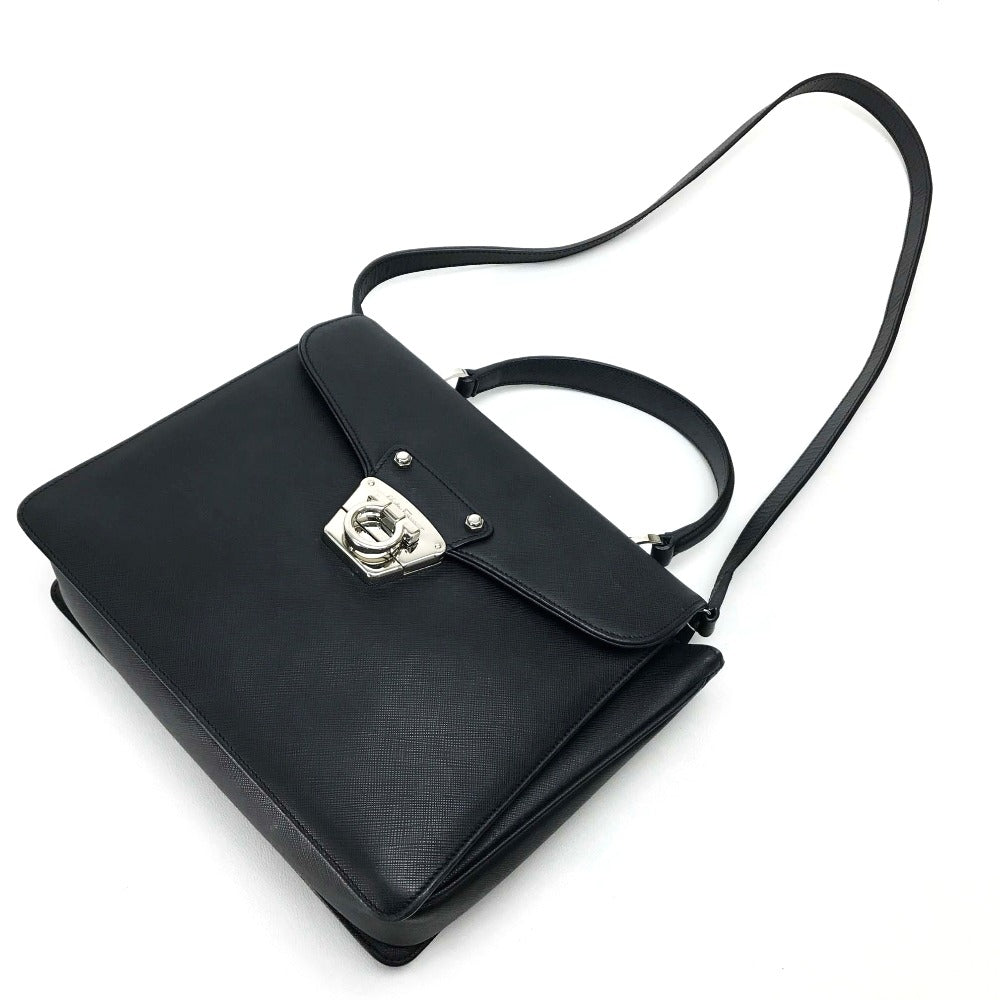Salvatore Ferragamo Gancini Shoulder Bag, Handbag, Leather, Women's, Black