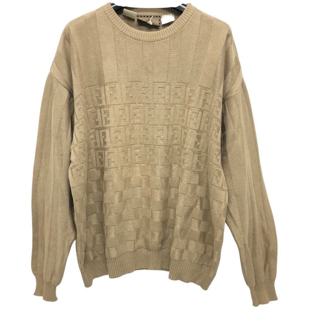FENDI fendi club Zucca Pequin FF Logo Apparel Tops Long Sleeve Sweater Cotton Men's Beige