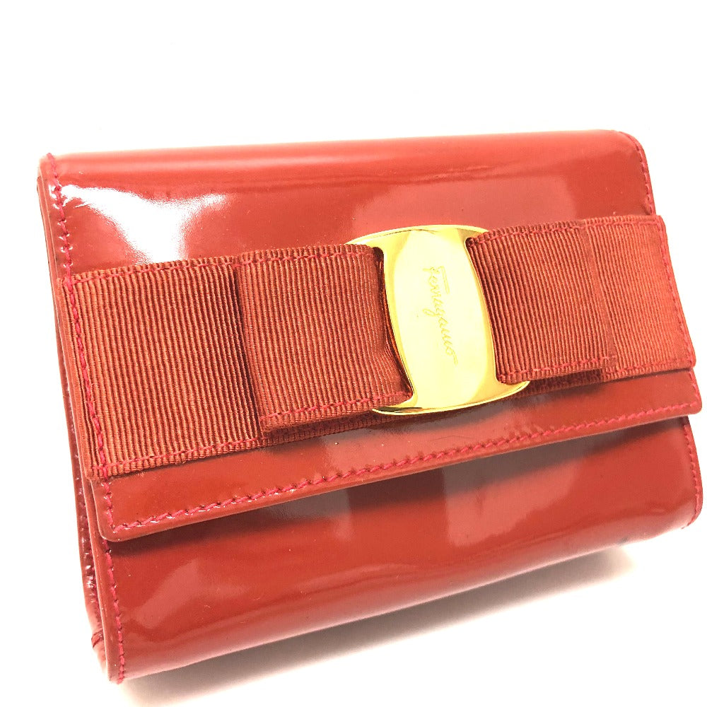 Salvatore Ferragamo ヴァラ リボン 小物入れ フラップ ポーチ パテントレザー レディース オレンジ