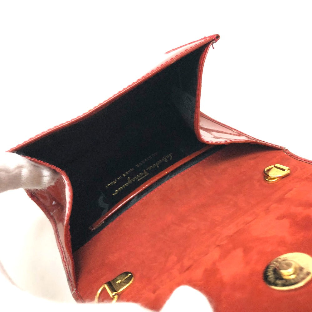 Salvatore Ferragamo ヴァラ リボン 小物入れ フラップ ポーチ パテントレザー レディース オレンジ