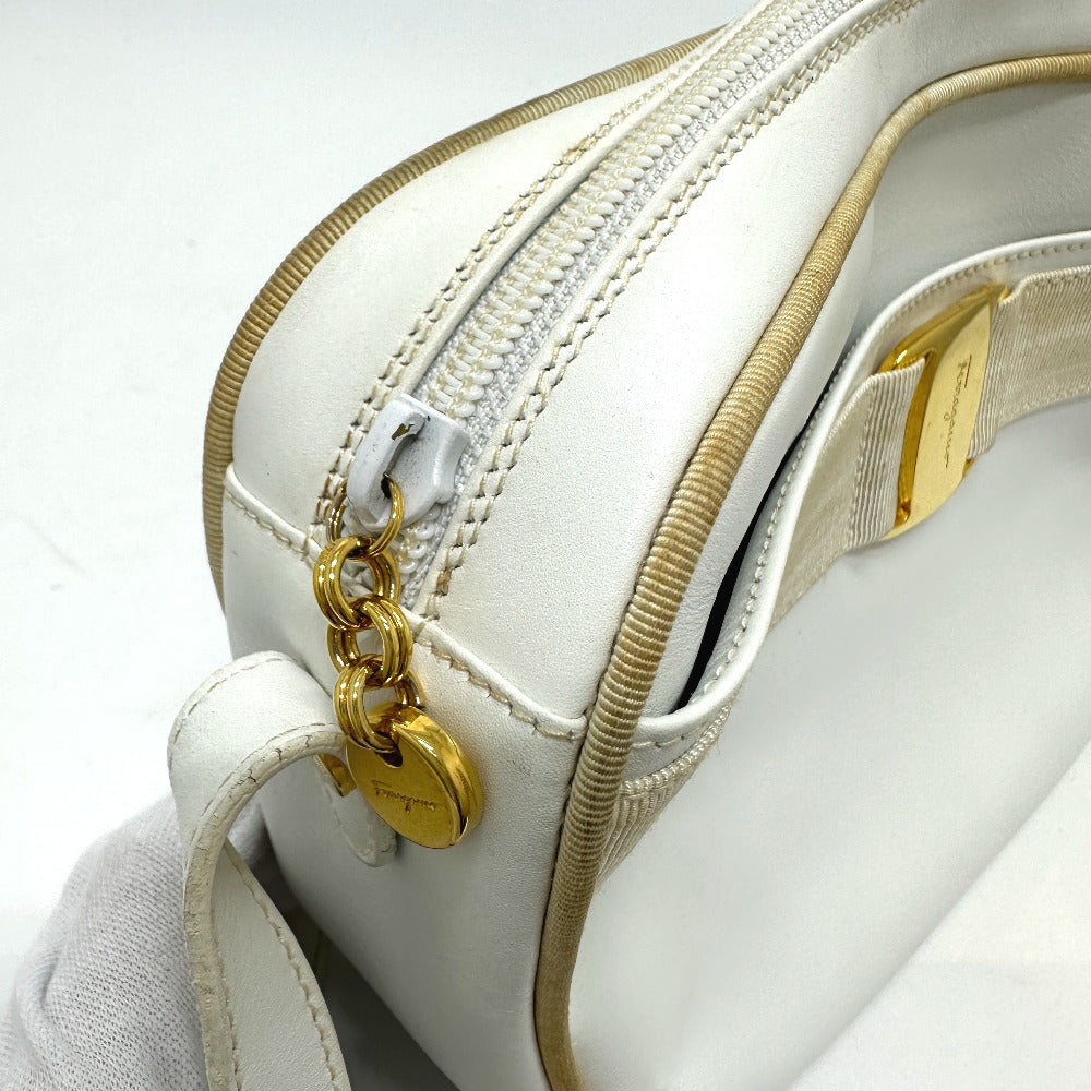 Salvatore Ferragamo BA214183 Vara Ribbon Shoulder Bag in White Leather
