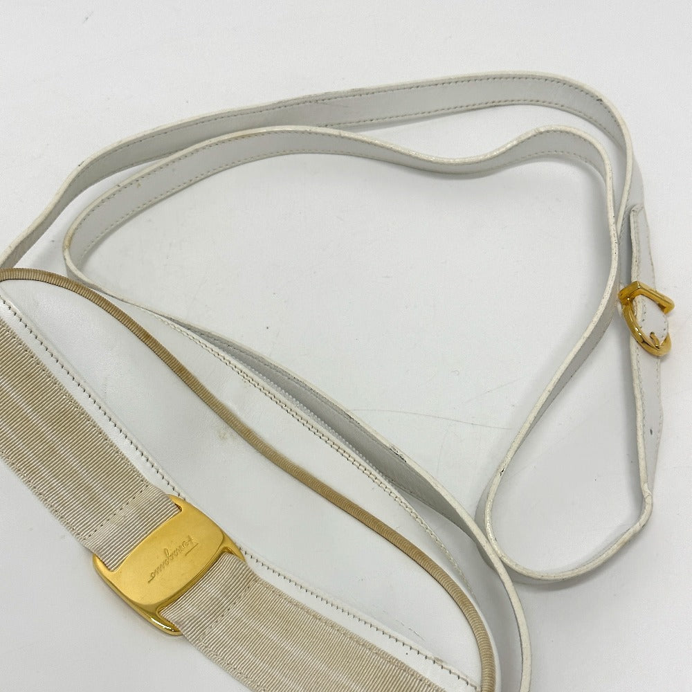 Salvatore Ferragamo BA214183 Vara Ribbon Shoulder Bag in White Leather