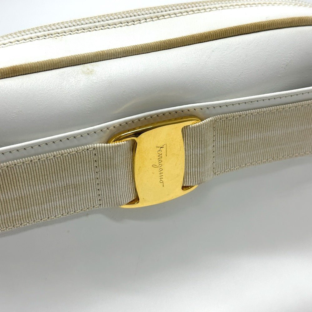 Salvatore Ferragamo BA214183 Vara Ribbon Shoulder Bag in White Leather