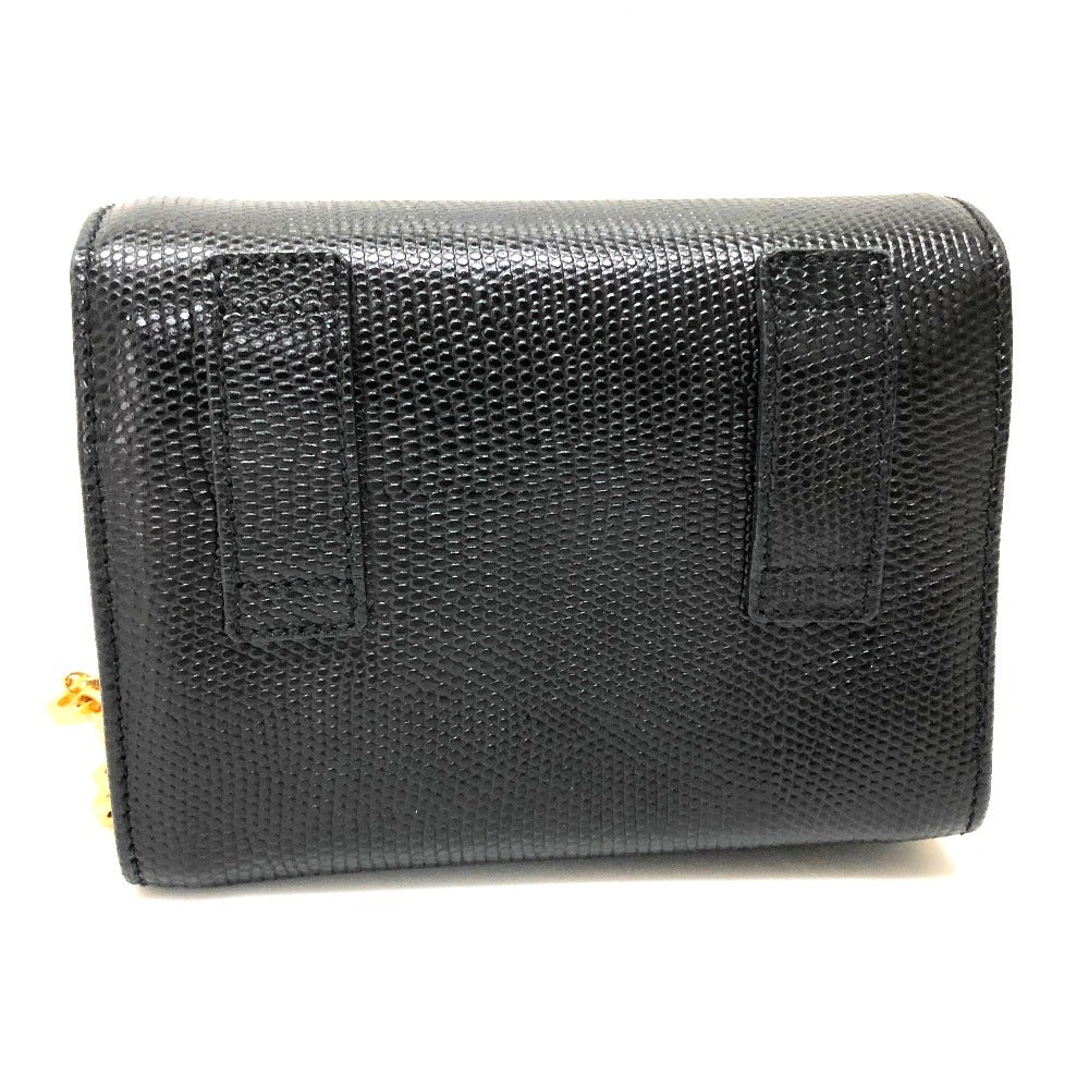 Salvatore Ferragamo Vara Ribbon Mini Pochette, Crossbody Bag, Waist Bag, Clutch, Shoulder Bag, Embossed Leather, Women's, Black and Gold