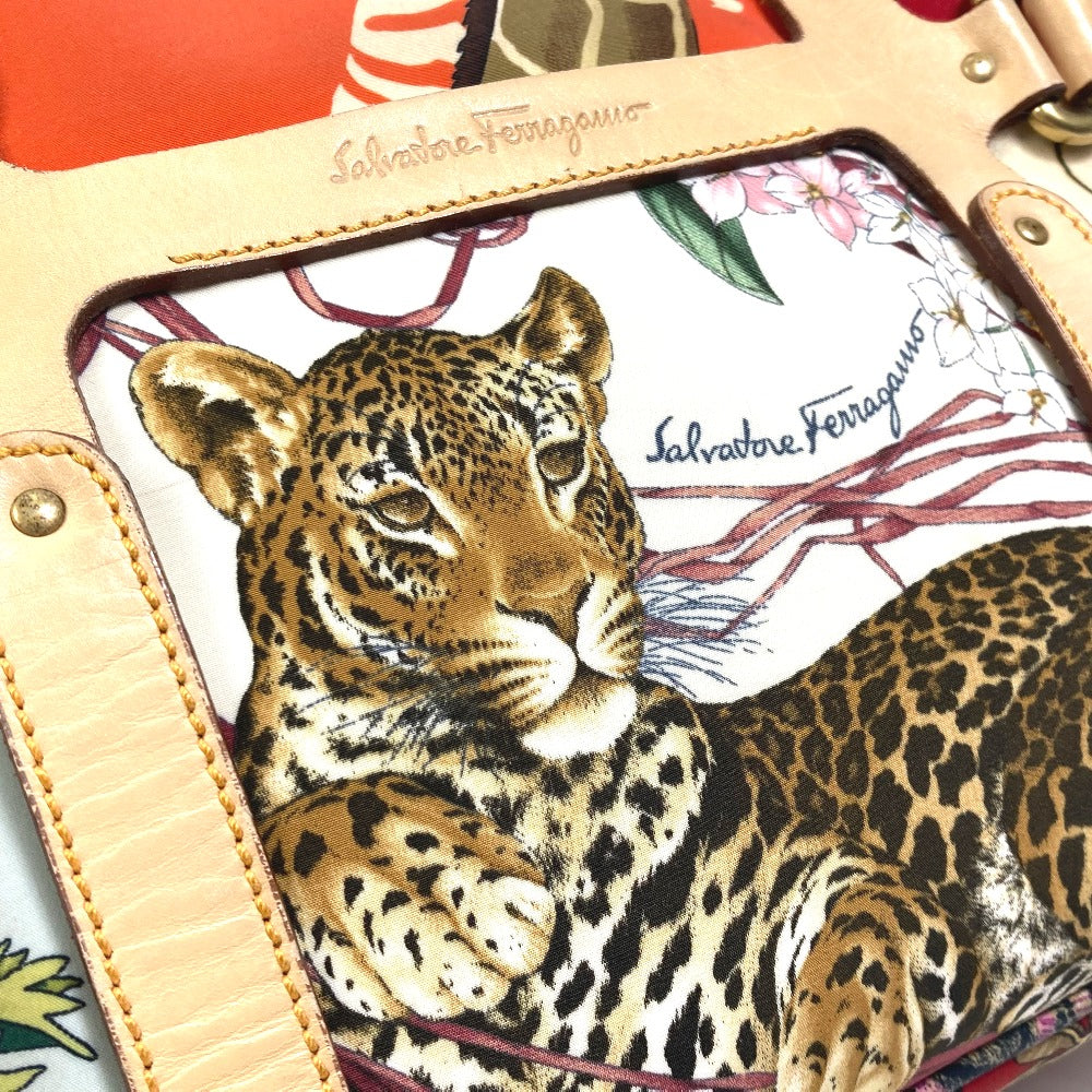 Salvatore Ferragamo Animal Print Tiger Shoulder Bag, Nylon Tote Bag, Multicolor