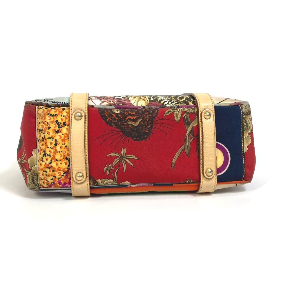 Salvatore Ferragamo Animal Print Tiger Shoulder Bag, Nylon Tote Bag, Multicolor