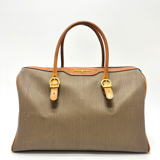 Salvatore Ferragamo AG219155 ロゴ バイカラー カバン バッグ ハンドバッグ ボストンバッグ PVC/レザー レディース ブラウン