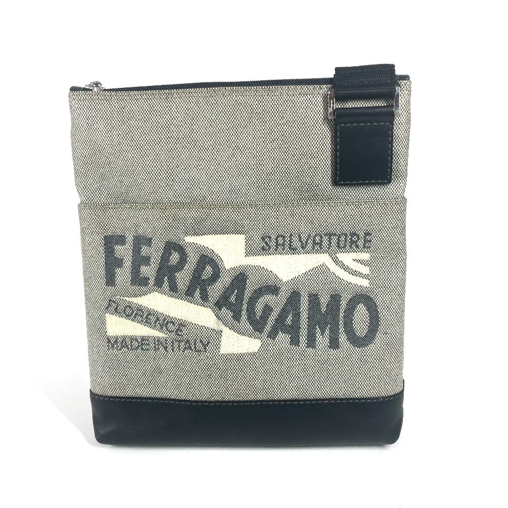 Salvatore Ferragamo ロゴ ポシェット カバン 斜め掛け ショルダーバッグ コーティングキャンバス ユニセックス グレー