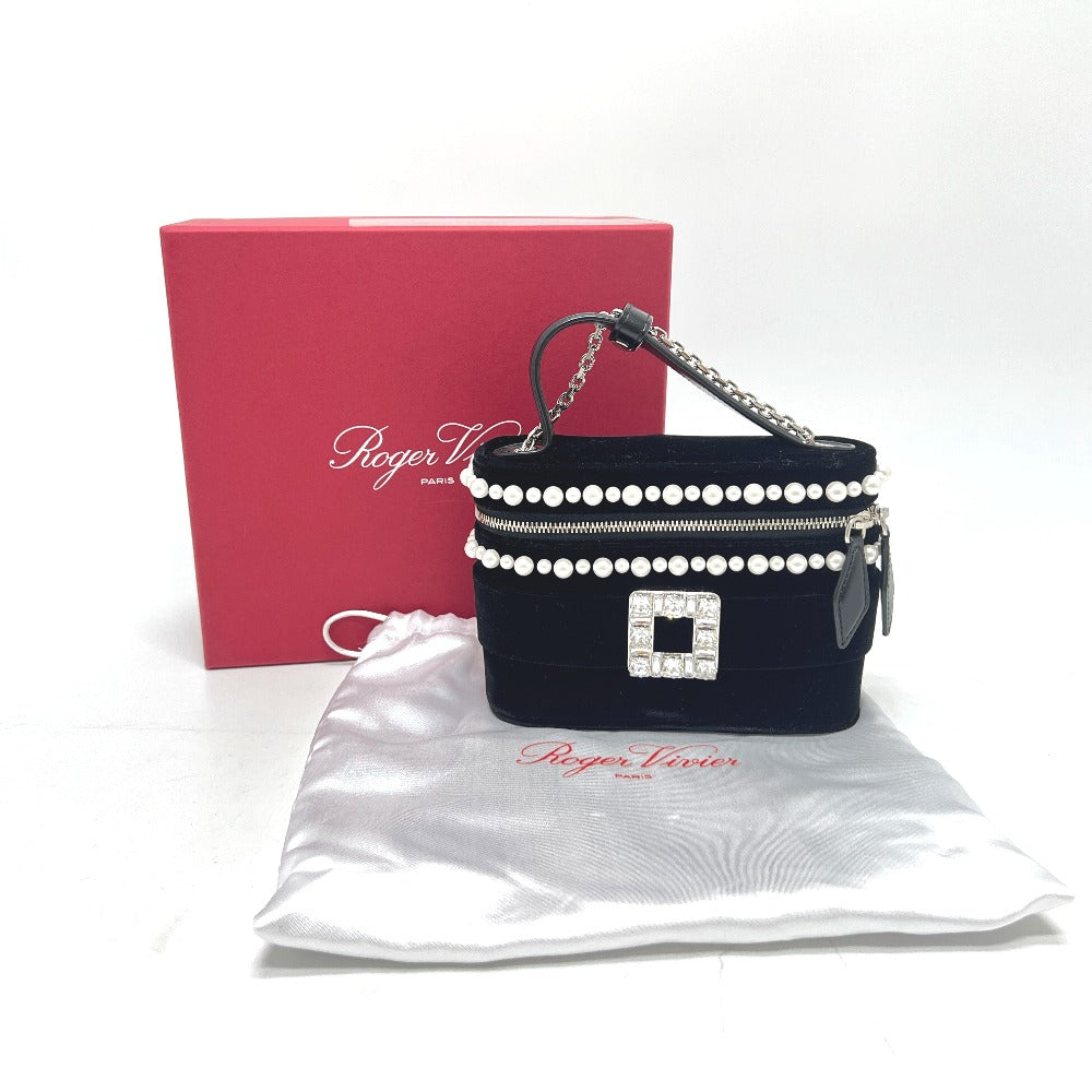 ROGER VIVIER RBWANMH70000LU クリスタル フェイクパール ヴァニティ ベルベット マイクロ 2WAY カバン 肩掛け バッグ ハンドバッグ サテン レディース ブラック