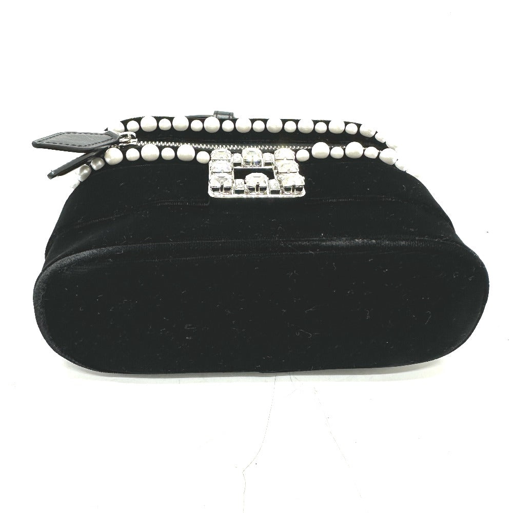 ROGER VIVIER RBWANMH70000LU クリスタル フェイクパール ヴァニティ ベルベット マイクロ 2WAY カバン 肩掛け バッグ ハンドバッグ サテン レディース ブラック