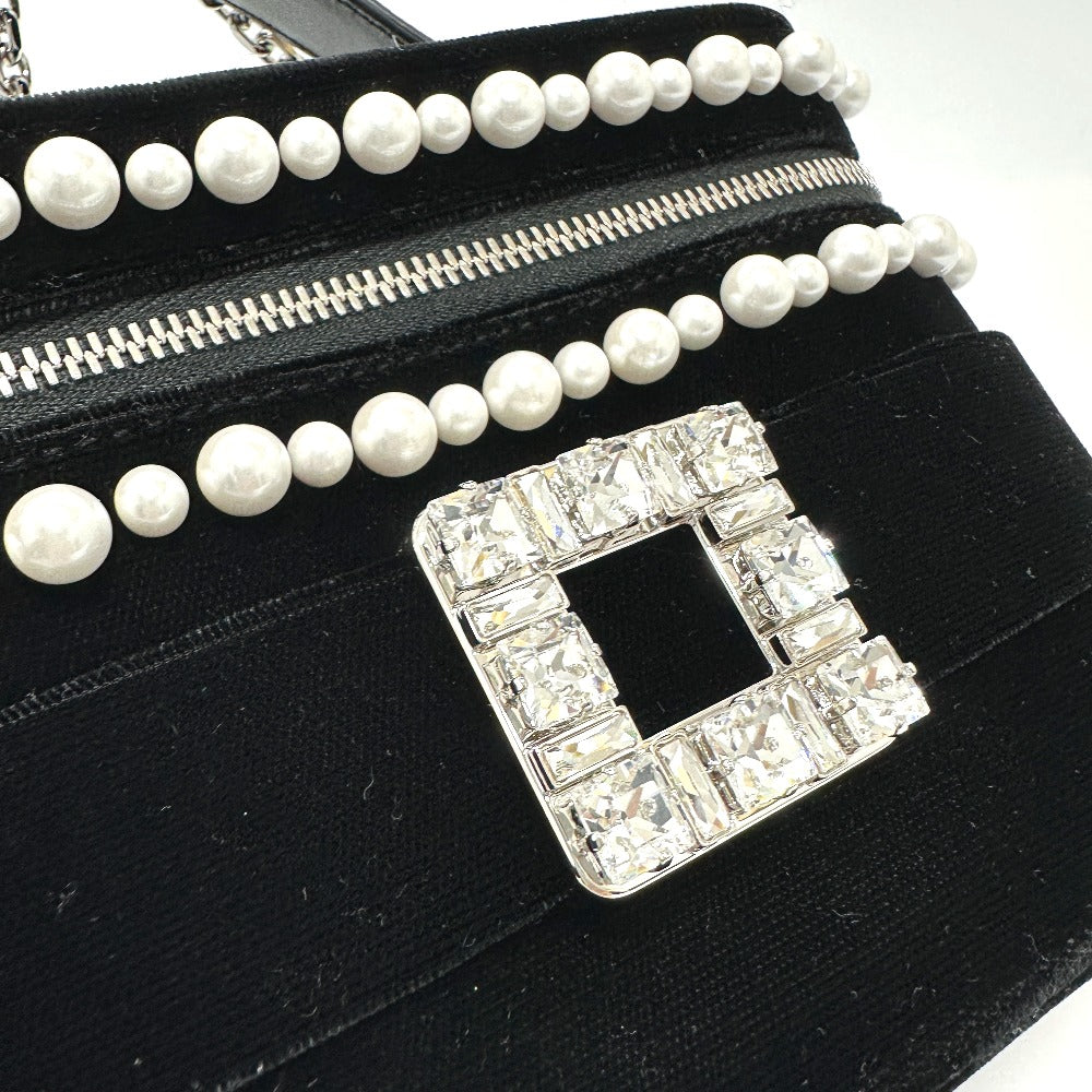 ROGER VIVIER RBWANMH70000LU クリスタル フェイクパール ヴァニティ ベルベット マイクロ 2WAY カバン 肩掛け バッグ ハンドバッグ サテン レディース ブラック