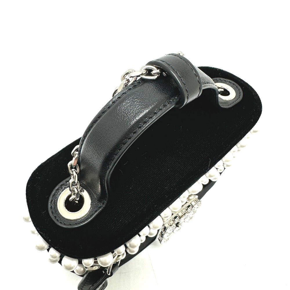 ROGER VIVIER RBWANMH70000LU クリスタル フェイクパール ヴァニティ ベルベット マイクロ 2WAY カバン 肩掛け バッグ ハンドバッグ サテン レディース ブラック