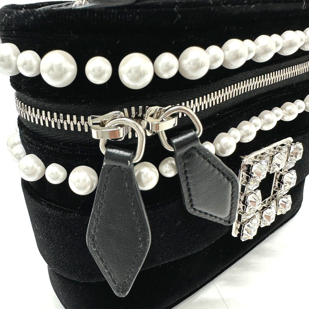 ROGER VIVIER RBWANMH70000LU クリスタル フェイクパール ヴァニティ ベルベット マイクロ 2WAY カバン 肩掛け バッグ ハンドバッグ サテン レディース ブラック