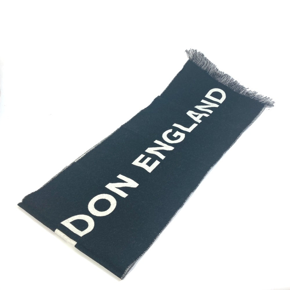 BURBERRY 80085081 Two-tone Fringe Scarf Logo Muffler Wool Women's Black x White