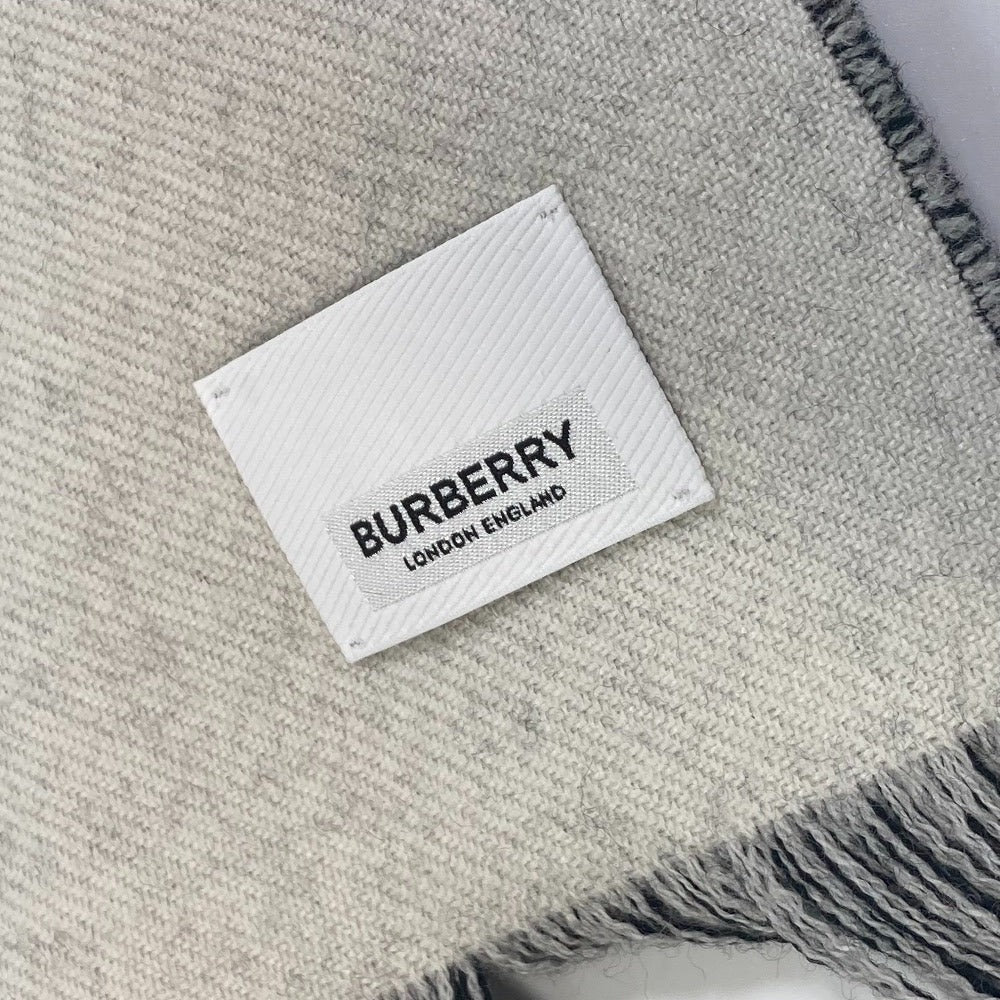 BURBERRY 80085081 Two-tone Fringe Scarf Logo Muffler Wool Women's Black x White