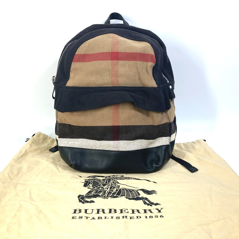 BURBERRY 3958527 Mega Check Backpack, Canvas/Leather, Men's, Beige