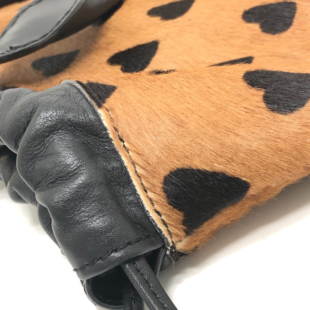 BURBERRY Burberry Prorsum Big Crush-in-Heart Print - All-over heart pattern Drawstring Handbag Tote Bag Pony-Hair/Leather Brown/Black Used