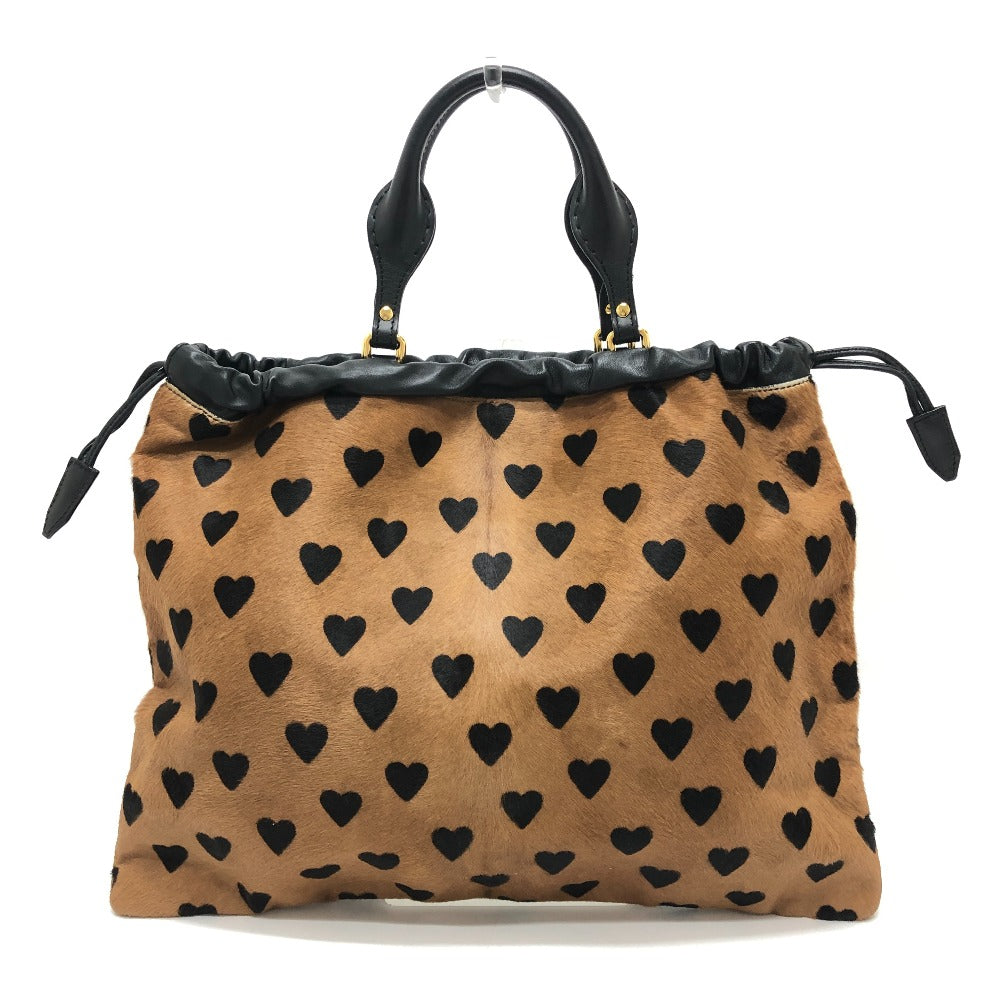 BURBERRY Burberry Prorsum Big Crush-in-Heart Print - All-over heart pattern Drawstring Handbag Tote Bag Pony-Hair/Leather Brown/Black Used