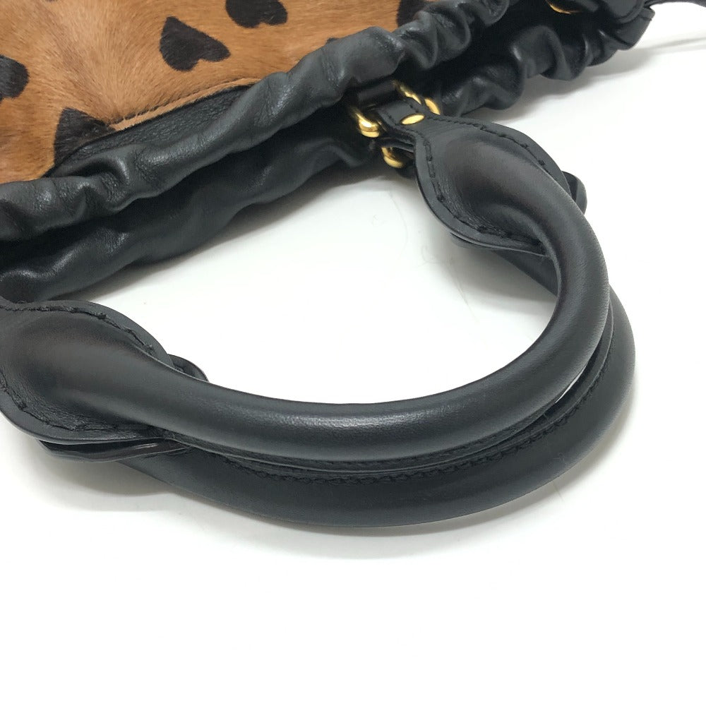 BURBERRY Burberry Prorsum Big Crush-in-Heart Print - All-over heart pattern Drawstring Handbag Tote Bag Pony-Hair/Leather Brown/Black Used