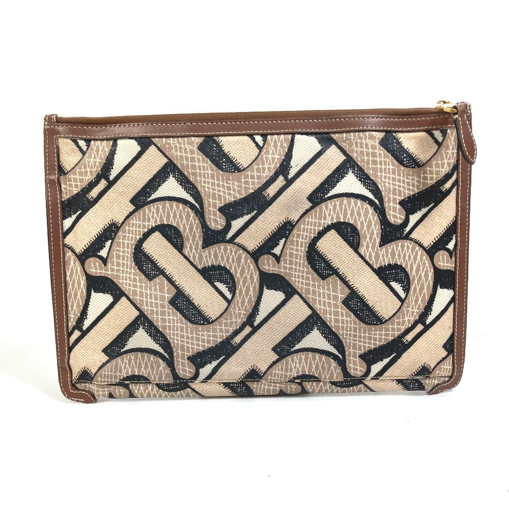 BURBERRY TB Print Clutch Bag, Zippered PVC/Leather, Men's, Brown