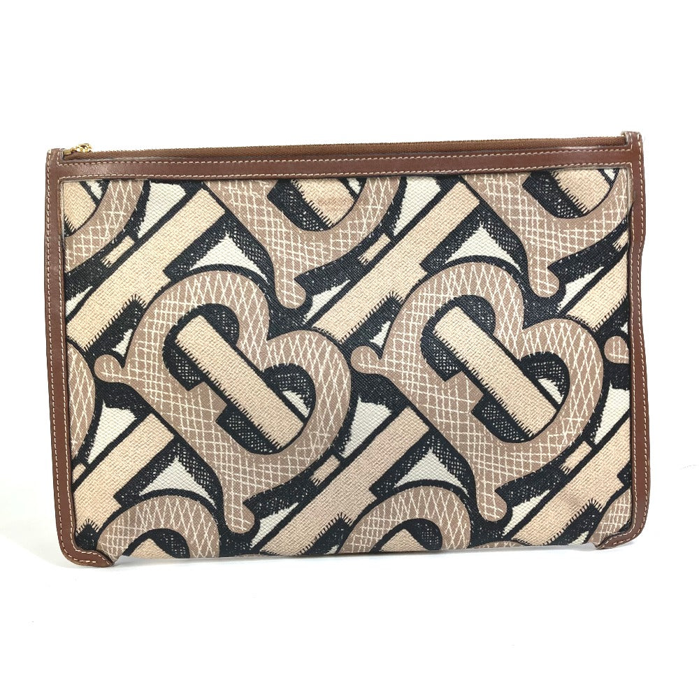 BURBERRY TB Print Clutch Bag, Zippered PVC/Leather, Men's, Brown