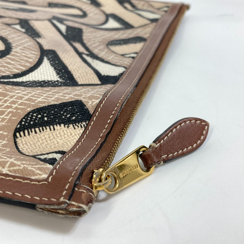 BURBERRY TB Print Clutch Bag, Zippered PVC/Leather, Men's, Brown