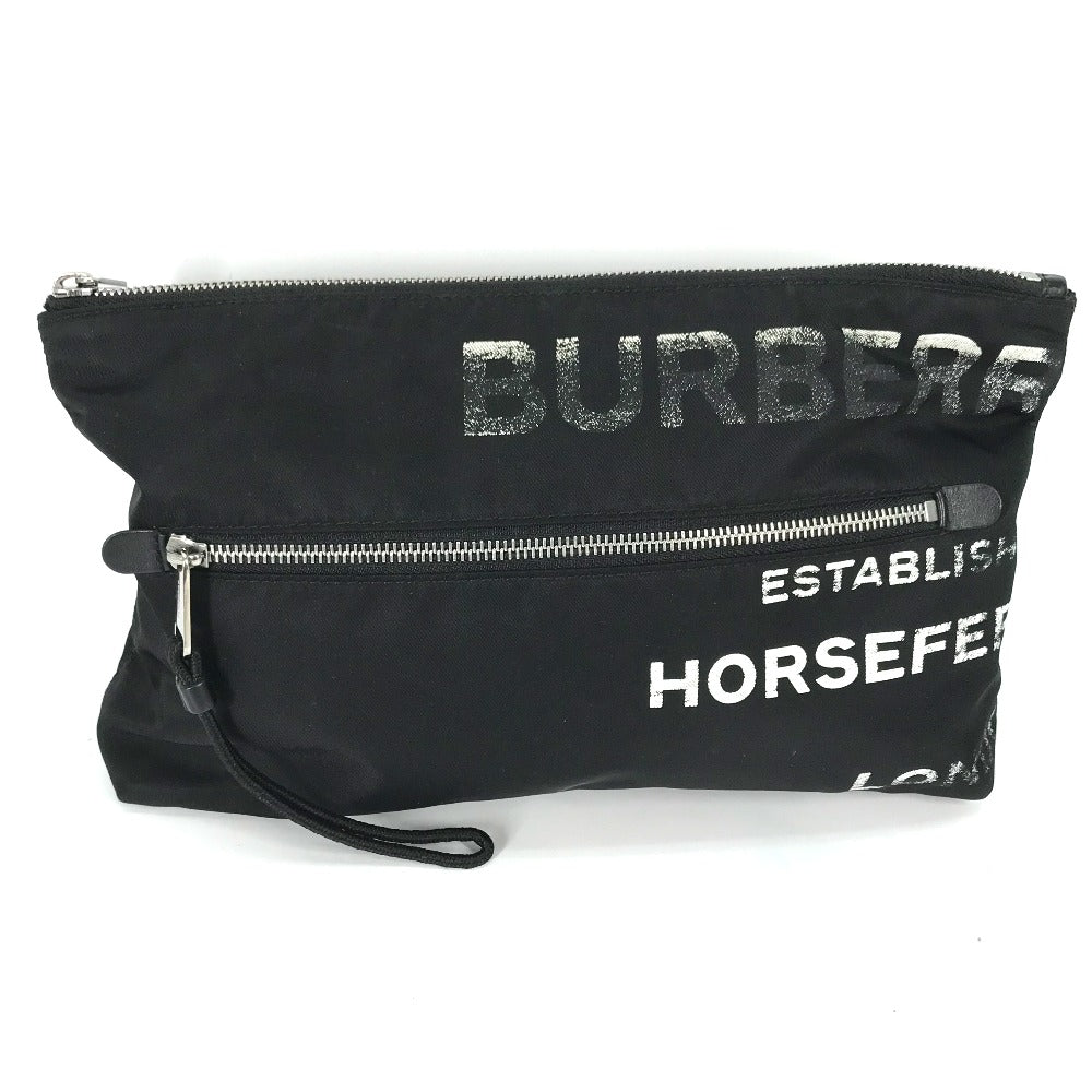 BURBERRY 8014756 Horseferry Clutch Bag, Nylon, Men's, Black