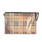 BURBERRY ロゴ チェック TB ポーチ カバン ストラップ付 クラッチバッグ ナイロン ユニセックス ベージュ