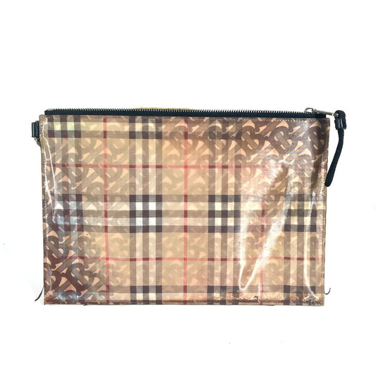 BURBERRY ロゴ チェック TB ポーチ カバン ストラップ付 クラッチバッグ ナイロン ユニセックス ベージュ