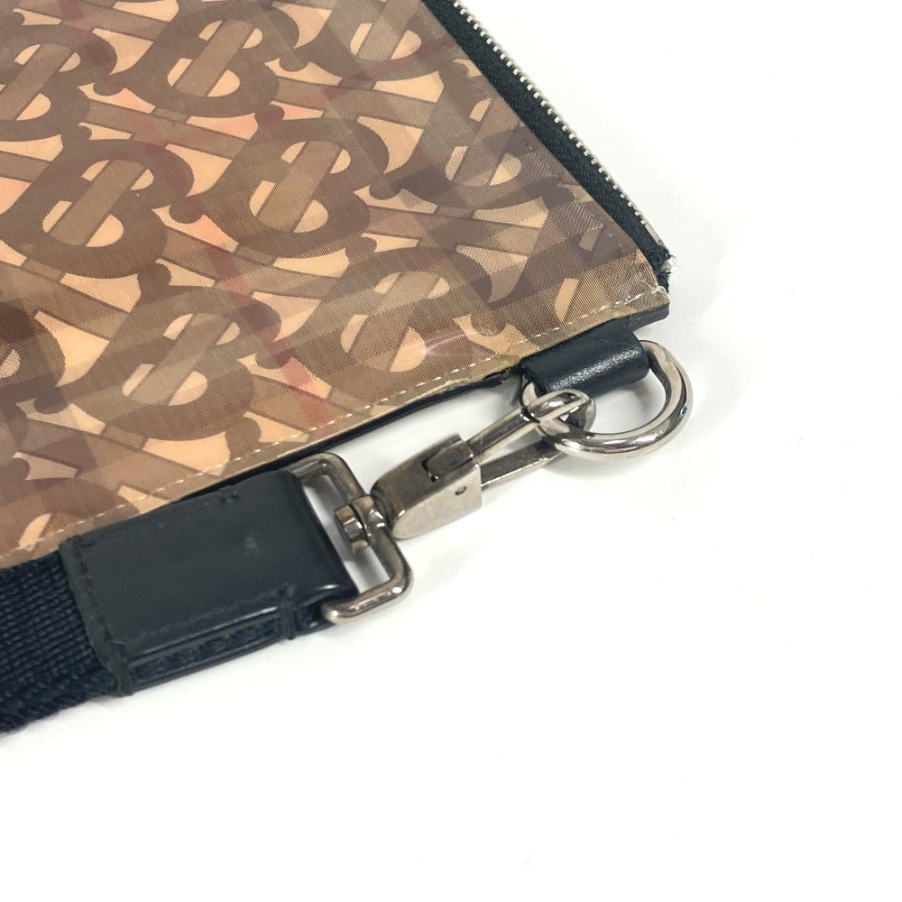 BURBERRY ロゴ チェック TB ポーチ カバン ストラップ付 クラッチバッグ ナイロン ユニセックス ベージュ