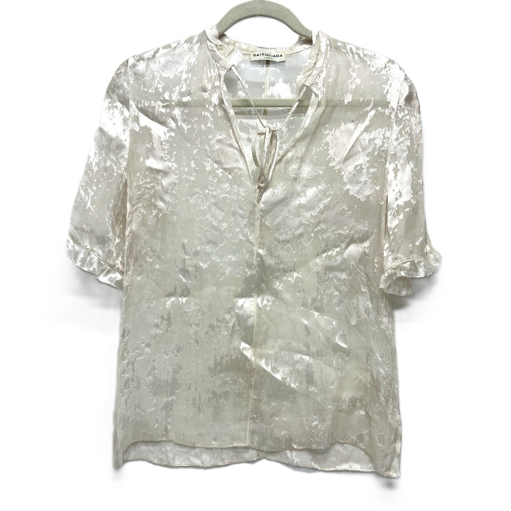 BALENCIAGA Crinkled Ribbon Sheer Rayon Blouse in White for Women