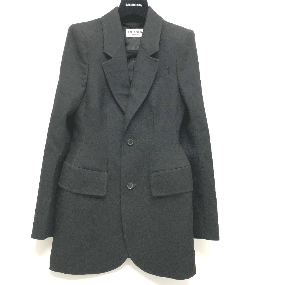 BALENCIAGA 571278 Single Black Basic Jacket with Shoulder Pads, Long Sleeve, Cotton, Women's, Black