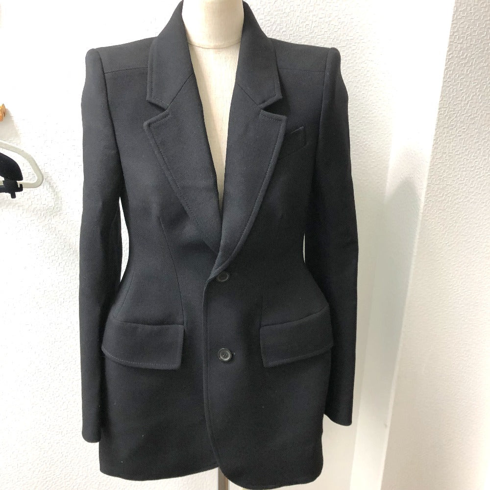 BALENCIAGA 571278 Single Black Basic Jacket with Shoulder Pads, Long Sleeve, Cotton, Women's, Black
