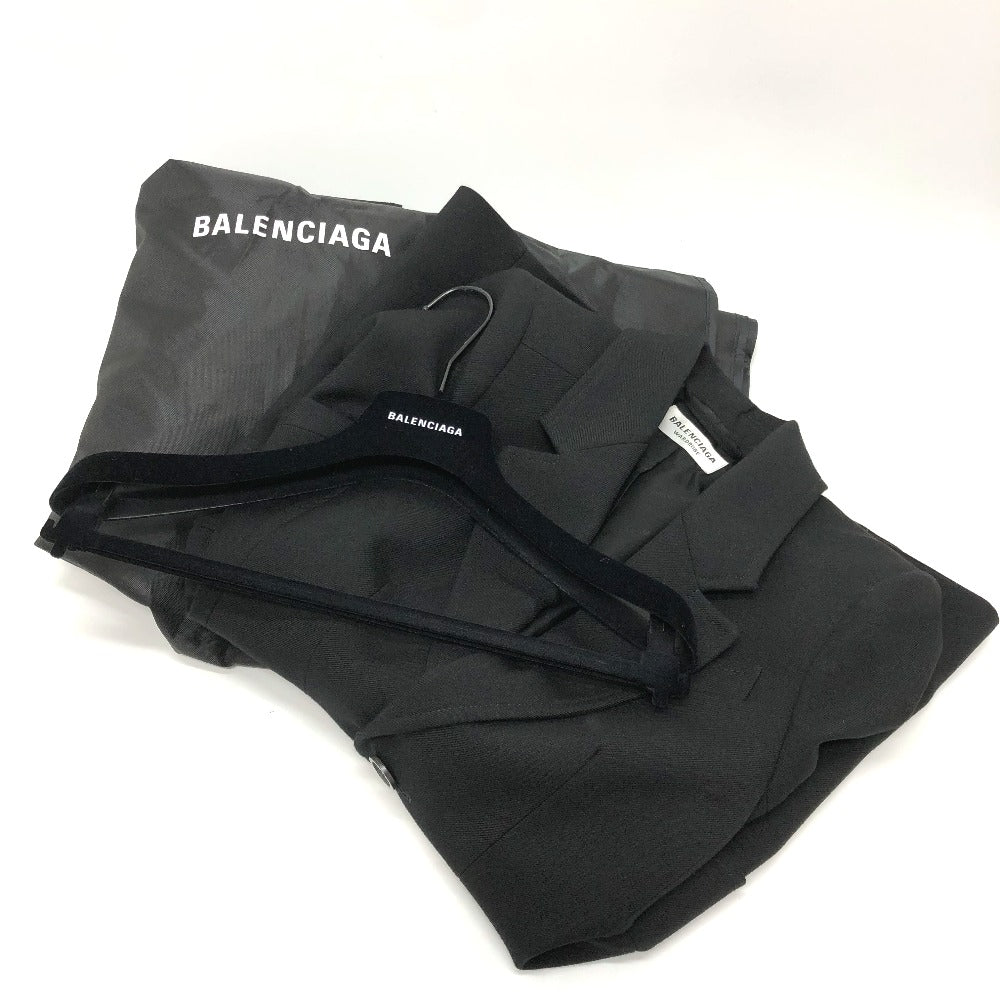 BALENCIAGA 571278 Single Black Basic Jacket with Shoulder Pads, Long Sleeve, Cotton, Women's, Black