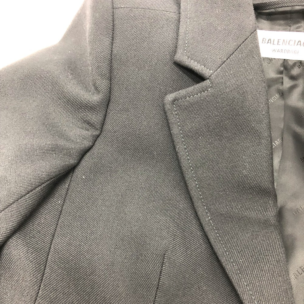 BALENCIAGA 571278 Single Black Basic Jacket with Shoulder Pads, Long Sleeve, Cotton, Women's, Black