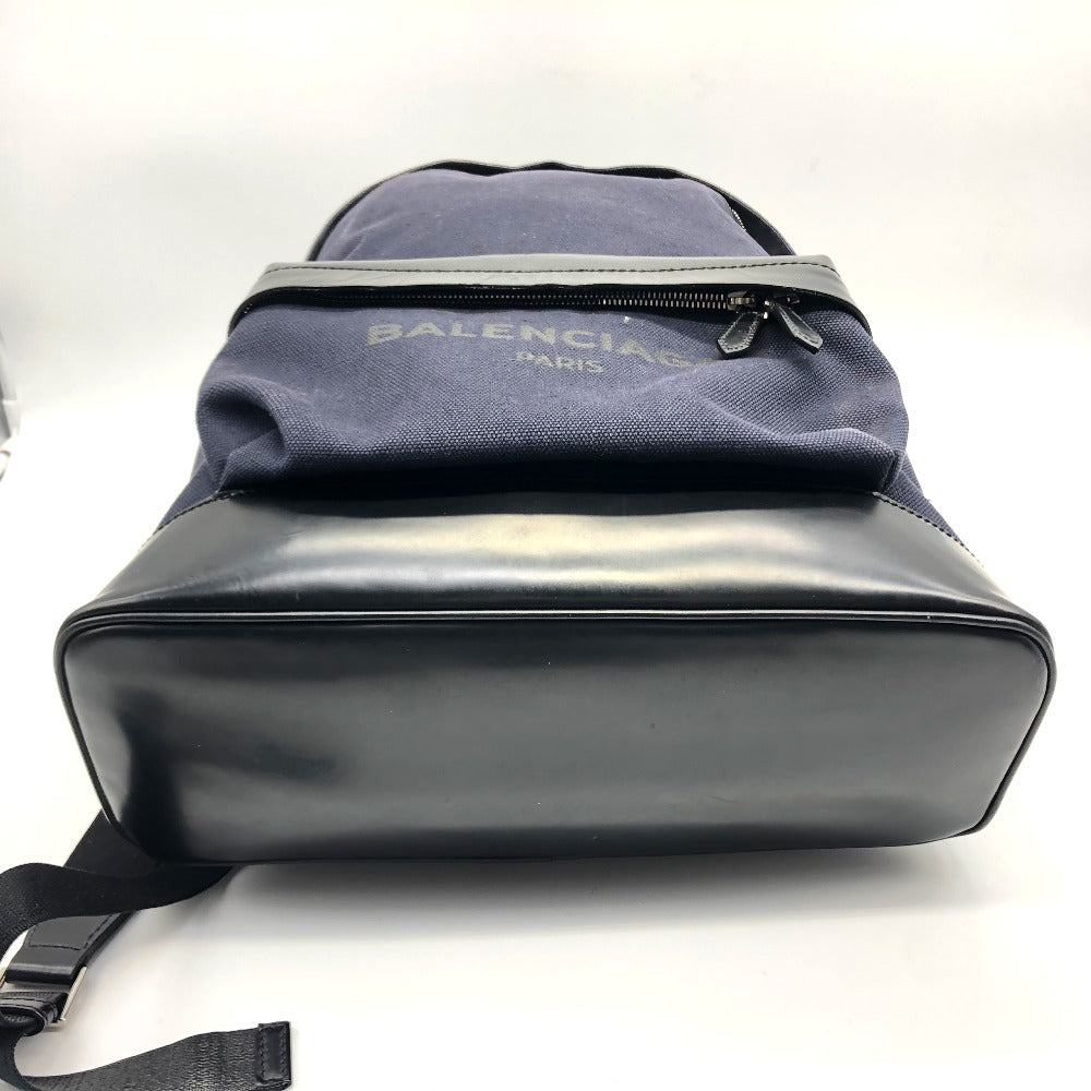 BALENCIAGA 392007 ロゴ リュックサック キャンバス/レザー メンズ ネイビー