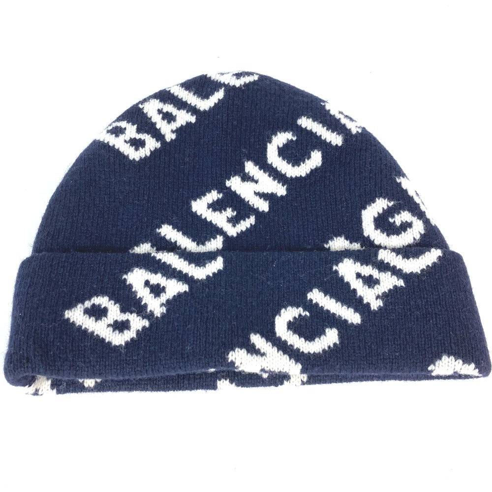 BALENCIAGA 633717 ロゴ ビーニー 帽子 ニット帽 ニットキャップ ニット帽 ウール レディース ネイビー