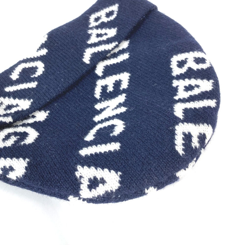 BALENCIAGA 633717 ロゴ ビーニー 帽子 ニット帽 ニットキャップ ニット帽 ウール レディース ネイビー