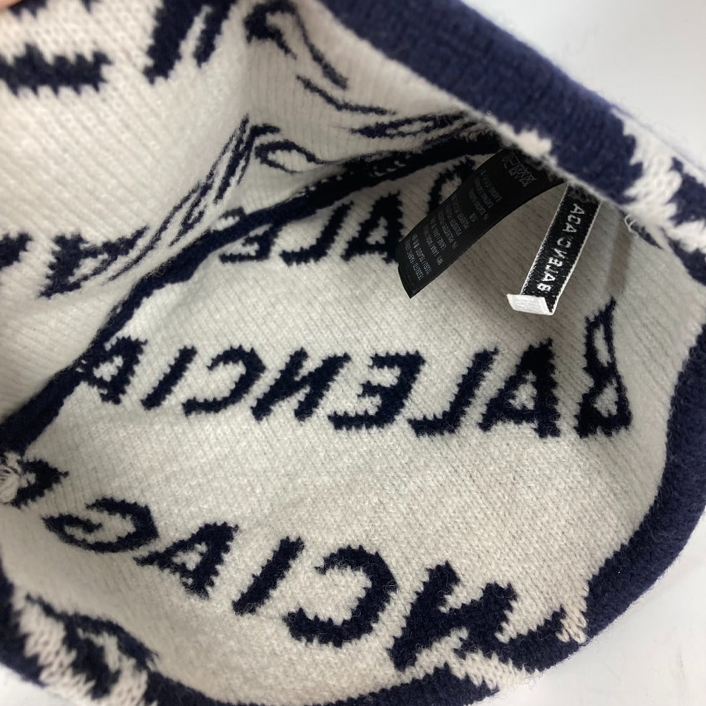 BALENCIAGA 633717 ロゴ ビーニー 帽子 ニット帽 ニットキャップ ニット帽 ウール レディース ネイビー