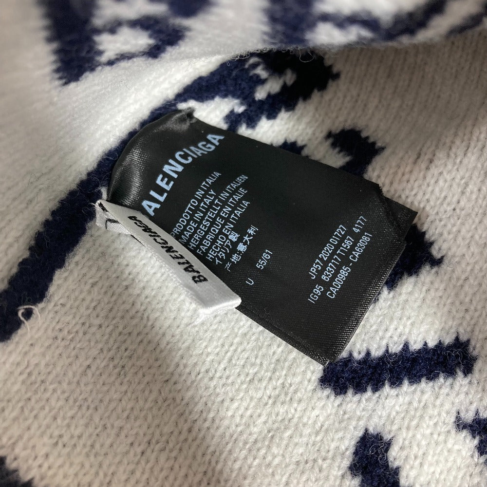 BALENCIAGA 633717 ロゴ ビーニー 帽子 ニット帽 ニットキャップ ニット帽 ウール レディース ネイビー