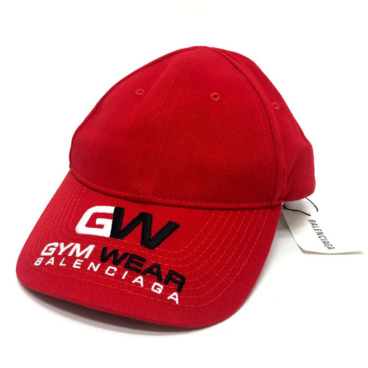 BALENCIAGA 623903 GYM WEAR CAP Logo embroidery Baseball hats, headwear, accessories cap cotton Red Used