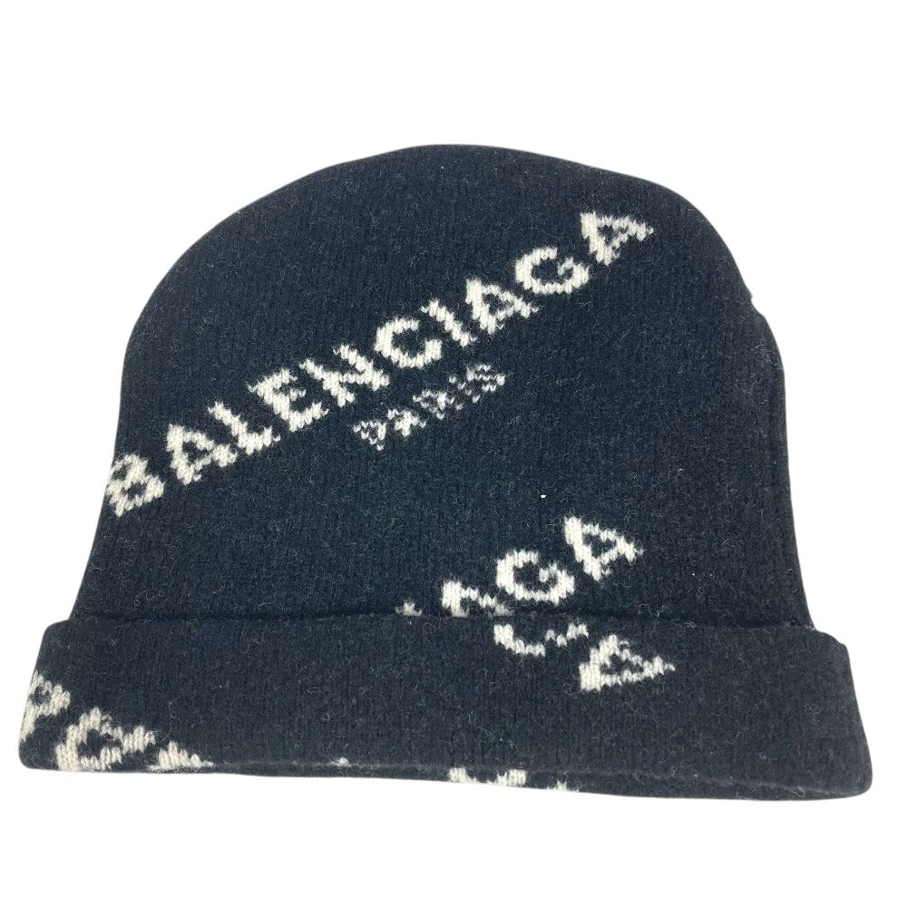 BALENCIAGA 487029 Total logo beanie hat knit hat knit cap Knit hat wool Black/White Used