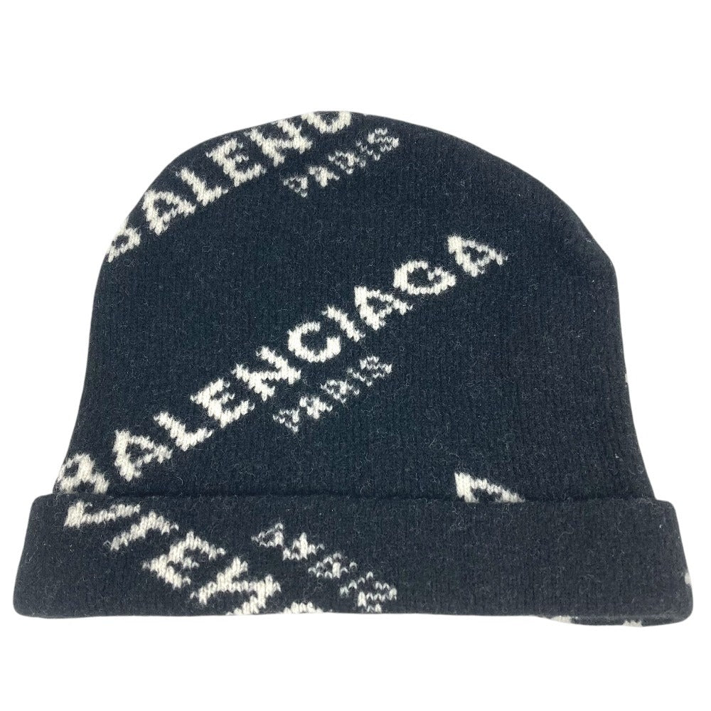 BALENCIAGA 487029 Total logo beanie hat knit hat knit cap Knit hat wool Black/White Used