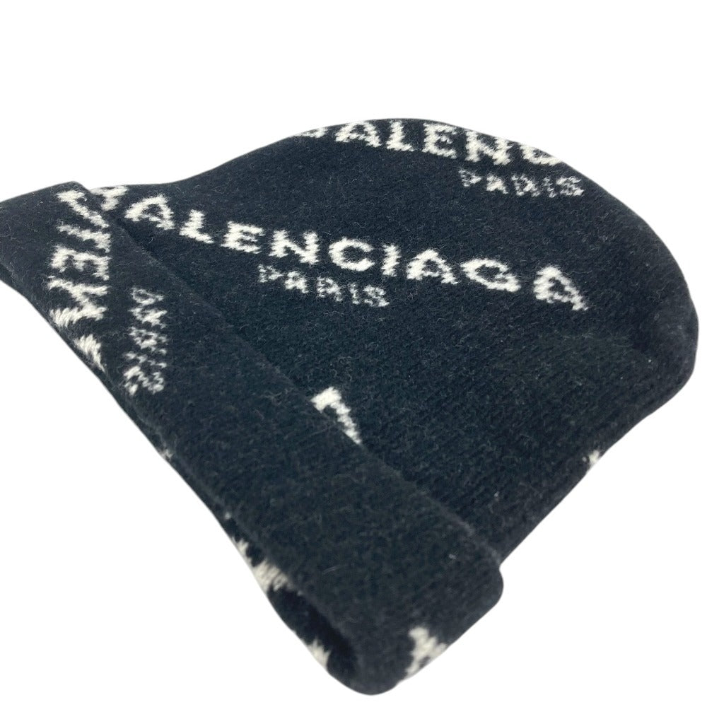 BALENCIAGA 487029 Total logo beanie hat knit hat knit cap Knit hat wool Black/White Used